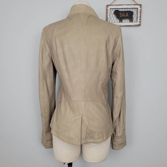 Vince Tan Asymmetric Zip Leather Jacket in Natural Sz M Mock Neck Buttery Soft - Picture 4 of 12